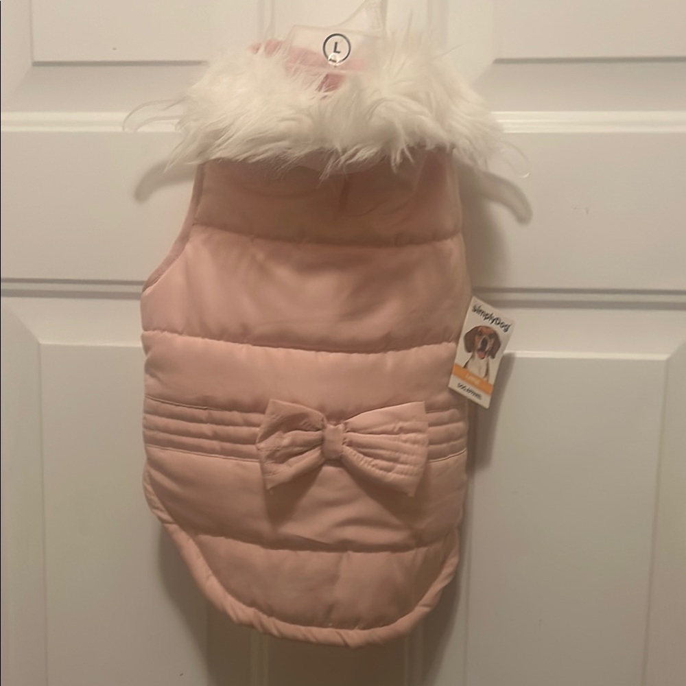 Pink and White Quilted Dog Vest with Fur Trim